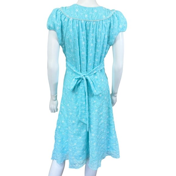 Jody California Vintage 1970s Embroidered Blue Midi Dress Size 13/14 - Picture 2 of 8